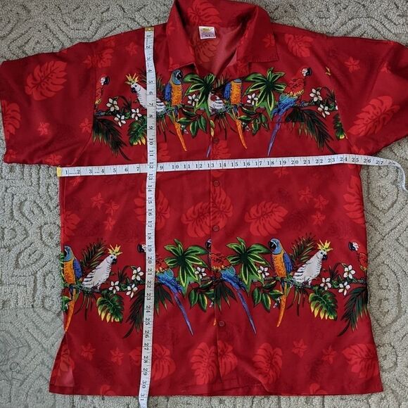 Rima Red Tropical Flowers Parrot Hawaiian Style Button Down Shirt Size XL @Z - Picture 8 of 10